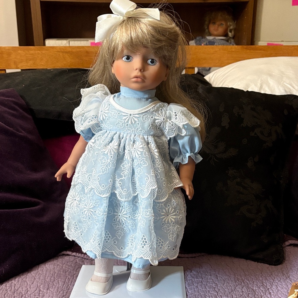 Martina by Lissi. Elegant Blue Lace Dress Doll with Bow.  Made in Germany
